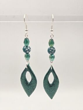 #B507- Glitter Green Drop Beaded Dangle Earrings